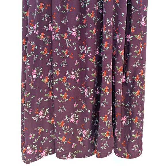 Old Navy | Short Puff Sleeve Plum Burgundy Floral Midi Dress  | Size 3X - Picture 13 of 16
